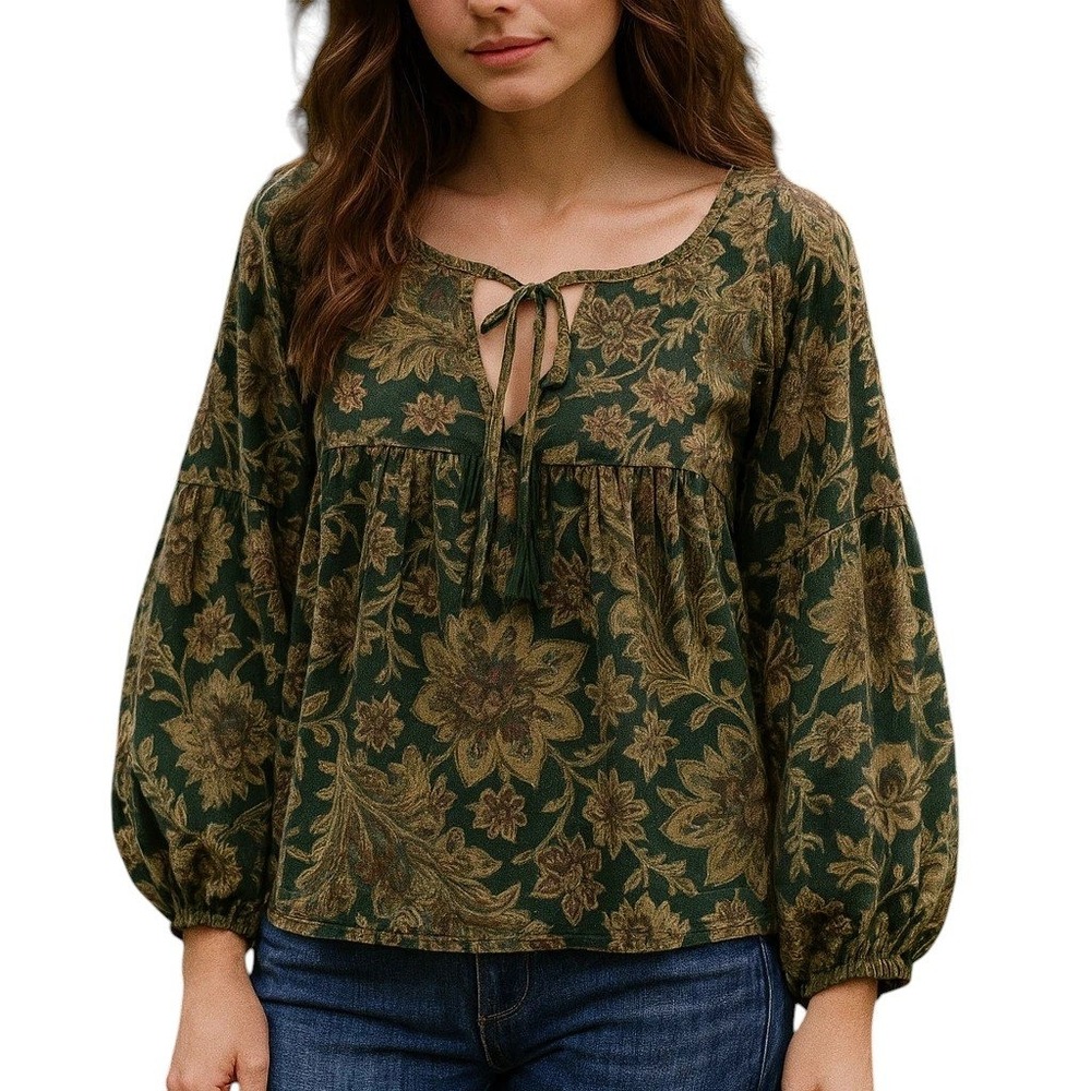 Ralph Lauren Denim & Supply Babydoll Top Women S Green Paisley Y2K Forest Fairy